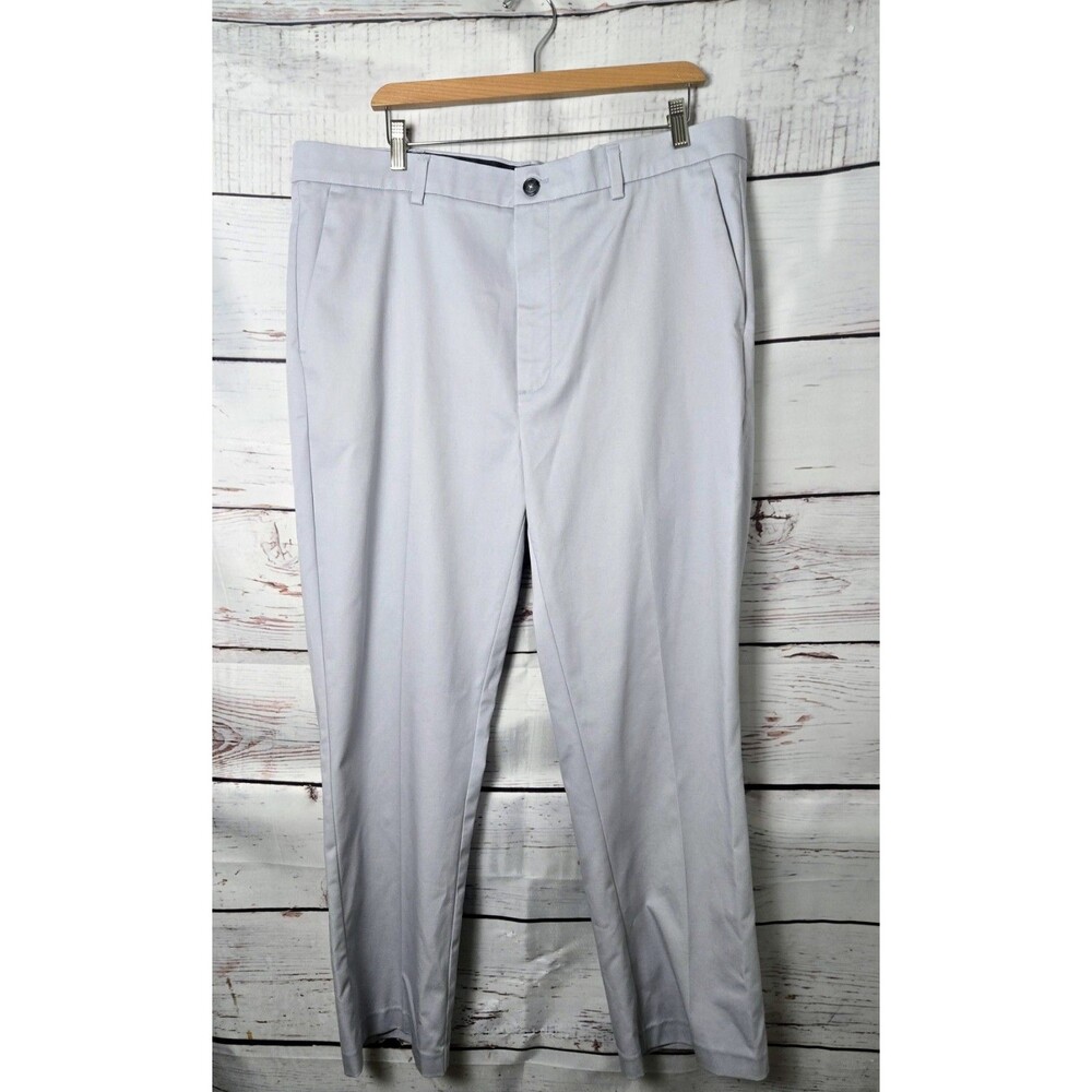 Roundtree & Yorke Mens Pants 40×30 Light Gray Flat Front Straight Fit Trousers